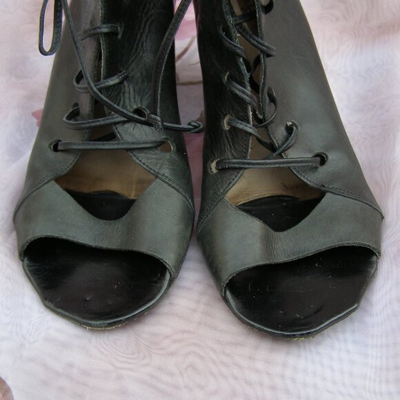 MARSELL size 40/9-9.5 Black Leather lace up Open toe shoes USED - need repair - Picture 12 of 16